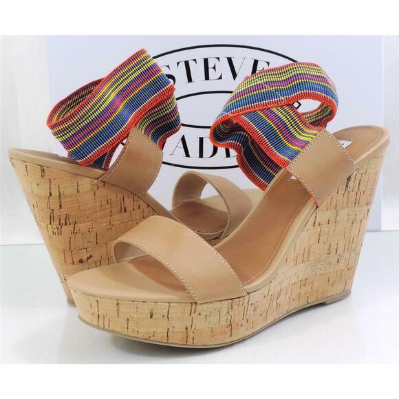 Steve Madden Roper Platform Wedge Sandal Heels Nude Bright Multi Size 9.5 - Picture 2 of 8
